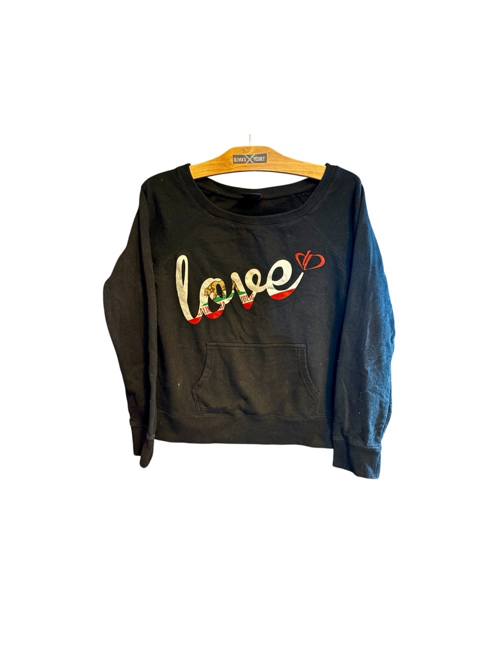 Oradd So Cal Black "Love" Pullover Sweatshirt with Multicolor Script